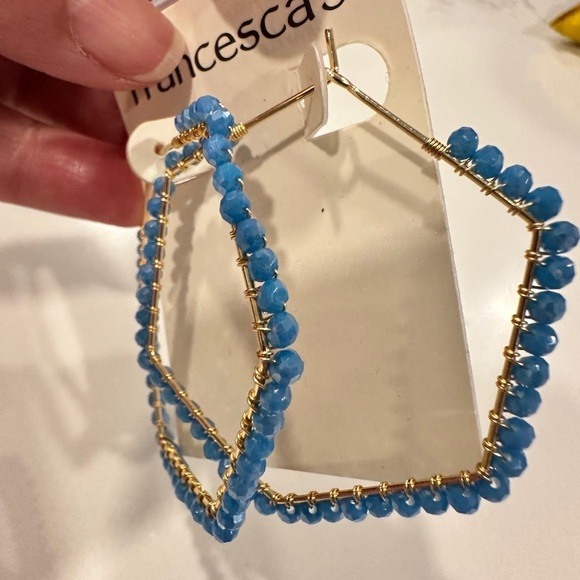 Francesca's Collections Blue and Gold Beaded Hoop Earrings - NWT - Picture 3 of 6